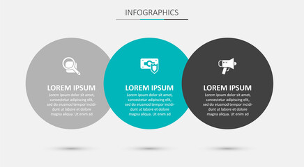 Set Money with shield, Magnifying glass and Megaphone. Business infographic template. Vector