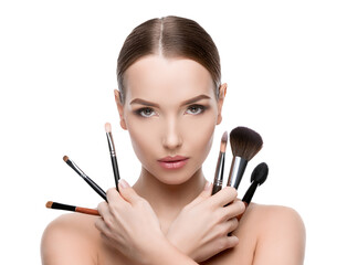 Beautiful Young Woman with Clean Fresh Skin isolated on white background