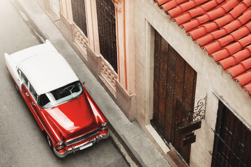 Retro car parked on Havana city street
