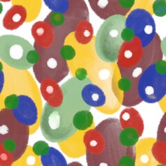 Fototapeta na wymiar Abstract seamless pattern of multicolored circles drawn by hand. Design of background, template, wallpaper, fabric, textiles, packaging.