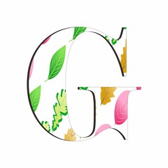 Illustration of alphabet letter G with leaf pattern isolated on white background. Suitable for all businesses.