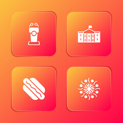 Set Stage stand or tribune, United States Capitol Congress, Hotdog sandwich and Firework icon. Vector
