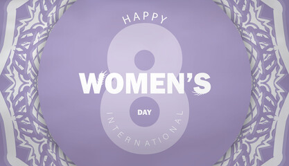 Brochure template international womens day purple color with abstract white ornament