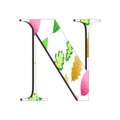 Illustration of alphabet letter N with leaf pattern isolated on white background. Suitable for all businesses.