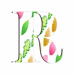 Illustration of alphabet letter R with leaf pattern isolated on white background. Suitable for all businesses.