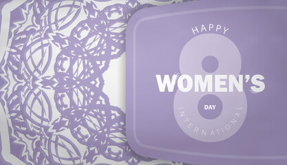 Brochure template international womens day purple color with vintage white pattern