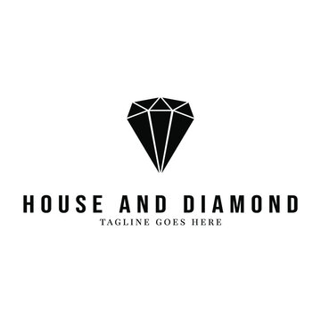 House and diamond logo inspiration design template. Black and white diamond icon logo company element. House and diamond brand identity logo for property and home interior business. 