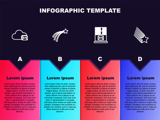 Set line Cloud mail server, Falling star, Mail and . Business infographic template. Vector