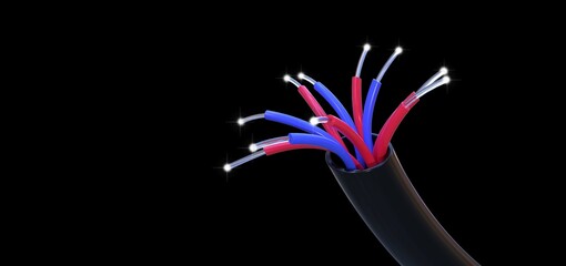 Fiber-optic cable isolated on black background 3DCG illustration close-up
