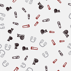 Set line Hand saw and log, Chainsaw, Headphones and on seamless pattern. Vector