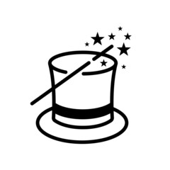 magician hat with magic wand and stars
