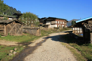 houses in a village closed to gangtey at the phobjikha valley in bhutan