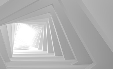 Minimal light abstract background and mock up for the presentation and exhibitions of products. Parametric arches in the walls in perspective with light at the end of the corridor 3d illustration