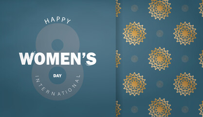 Card 8 March Blue with vintage gold pattern