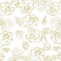 Elegant outline drawing of rose's flowers, vector illustration.