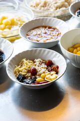 Assorted Chinese Dessert with Sweet Egg Noodles