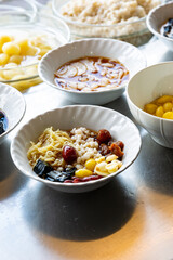 Assorted Chinese Dessert with Sweet Egg Noodles