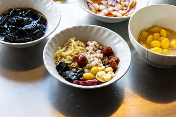 Assorted Chinese Dessert with Sweet Egg Noodles