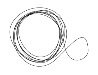 Tangle tangled thread. Doodle illustration of chaotic thread in a circle, scribble line. Yarn, twine in the ball. Hand drawn vector illustration.