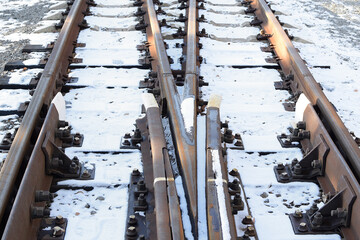 Image of an empty railroad track. Narrow gauge railway.