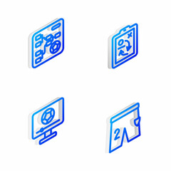 Set Isometric line Planning strategy concept, Championship tournament bracket, Football match TV and Shorts for playing football icon. Vector