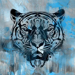 Poster Colorful artistic tiger muzzle with bright paint splatters © reznik_val