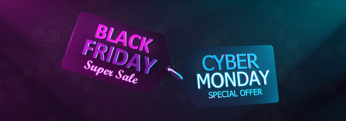 Black Friday Sale. Black Friday Super Sale. Cyber Monday. Black background. Typography. Super Sale. Limited time offer. 3d rendering.