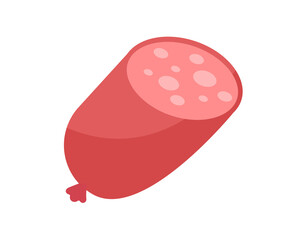 Simple cartoon sausage. Graphic elements for website. Grocery store icons. Decoration for meat department. Delicious, fast food concept. Sticker, poster, badge. Cartoon flat vector illustration