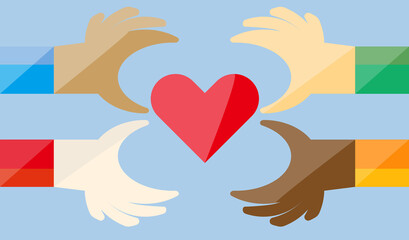 How diverse people create love together. Vector illustration of diversity.
