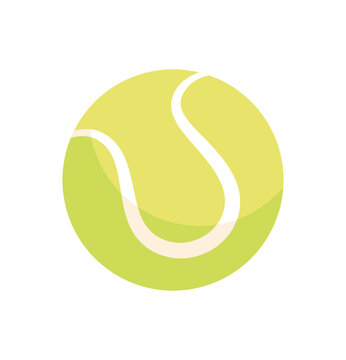 Simple tennis ball. Game set, sphere, circle. Graphic elements for website selling sporting goods. Active rest, healthy lifestyle. Button, sticker, poster, sport. Cartoon flat vector illustration