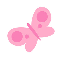 Simple pink butterfly. Wildlife, insects. Cute pictures for printing on childrens tshirts. Images for girls. Sticker, poster, icon, toy, graphic element for site. Cartoon flat vector illustration