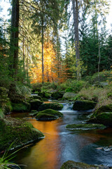 Obraz premium Weisser Main in Flammen, Herbst in Oberfranken, Ochsenkopf