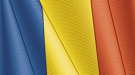 Vintage Flag Of Romania. Close-up Background. Vector illustration in retro woodcut style.