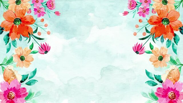Watercolor flowered frame for scrping design on white background. Loop animation.