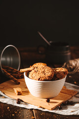 Chocolate cookies on dark background 