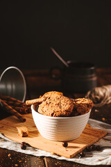 Chocolate cookies on dark background 