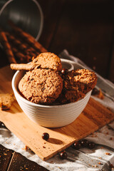 Chocolate cookies on dark background 