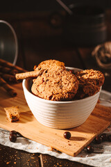 Chocolate cookies on dark background 