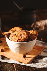 Chocolate cookies on dark background 