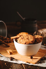 Chocolate cookies on dark background 