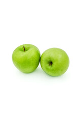 Fresh green apples put on white background