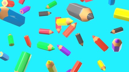Colored pencils on blue background.
3D illustration for background.
