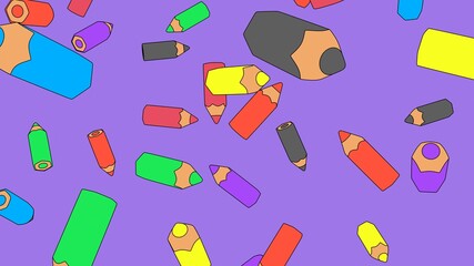 Toon style colored pencils on purple background.
3D illustration for background.

