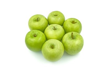 Fresh green apples put on white