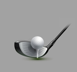 Golf club and ball, sports theme, sports equipment. Photorealistic vector illustration