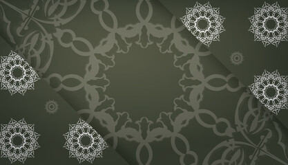 Dark green banner template with indian white pattern and place for logo or text