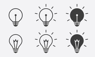 Light bulb, creative idea, brainstorm or invention flat line art vector icon and logo illustration for business or education website. Innovation, inspiration, brain, power energy or technology icon.  