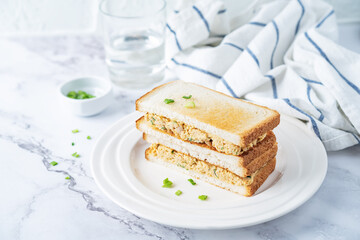 Canned Tuna salad sandwiches in the plate