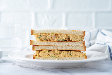 Canned Tuna salad sandwiches in the plate