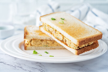 Canned Tuna salad sandwiches in the plate